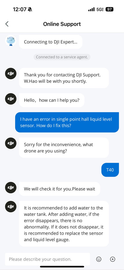Online chat support available in DJI Smart Farm App